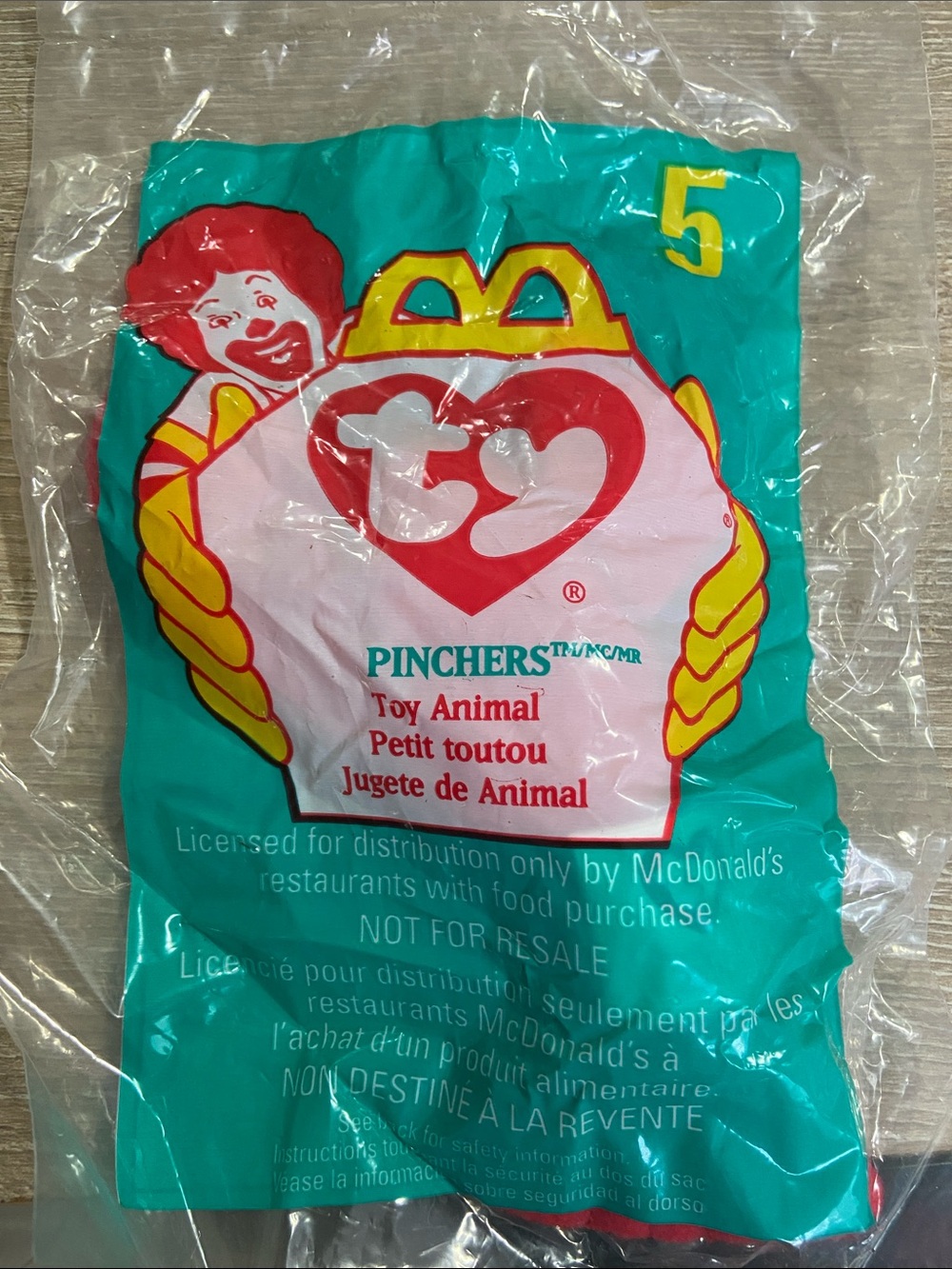 TY "Pinchers" Beanie Baby Plush Toy #5 McDonalds Happy Meal Plush 1998 Sealed